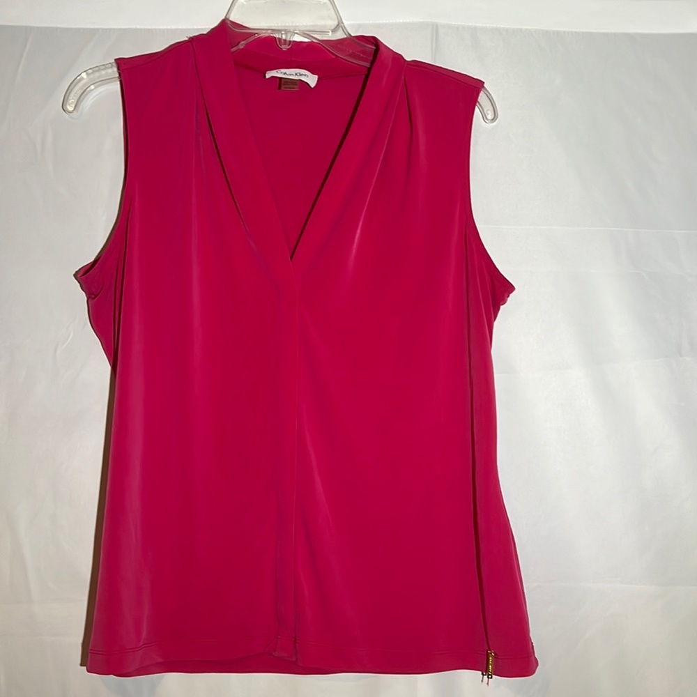 Calvin Klein Sleeveless V-Neck Blouse in Bright Pink